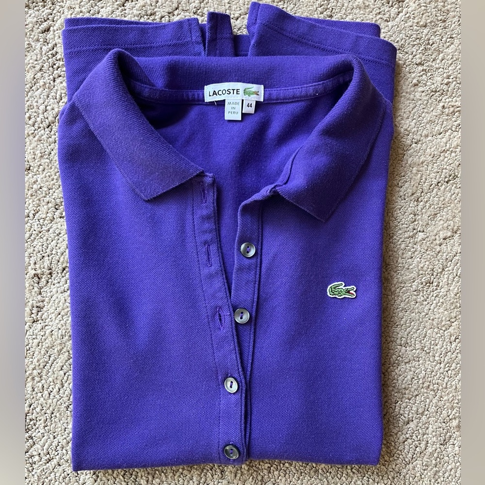LACOSTE women’s pique cotton polo golf shirt size 44 / Large in purple